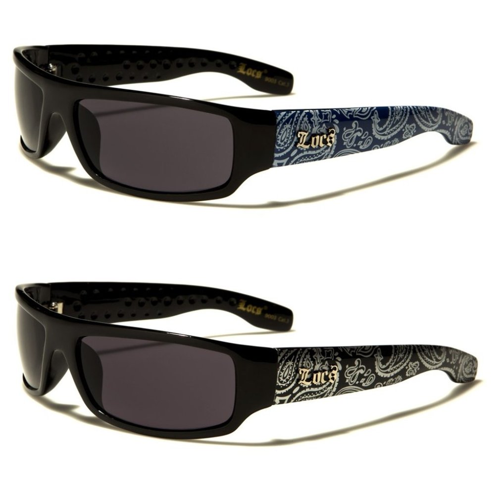 2 Pack 9003 Locs Sunglasses 1 Silver & 1 Blue Bandana Print